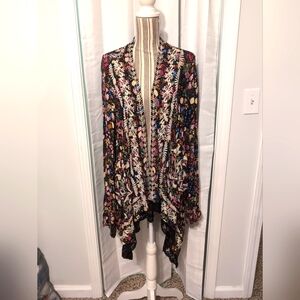 SUNDANCE Women's‎ Floral Embroidered Open Front Cardigan Lace Trim Size M/L
